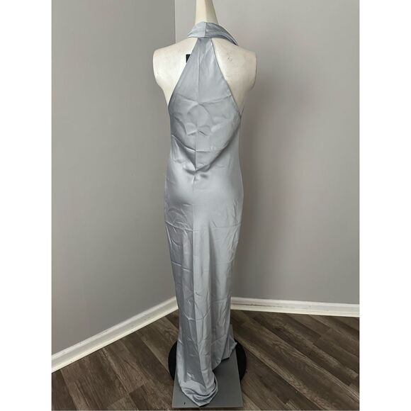 NWT Norma Kamali Halter Drape Bias Gown in Silver Size S $325 - Picture 7 of 11